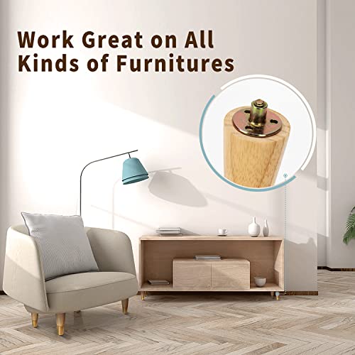 Waycosy Wood Furniture Legs Set Of 4, Round Solid Mid Century Legs 4 Inch, Wooden Couch Legs Replacement Legs For Dresser Cabinets Sofas Ottoman #TOP6