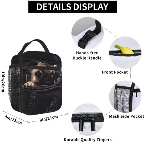 Miniatura 6 de YETTA YANG Lindo perro divertido 3D Pug portátil bolsa de almuerzo aislada caja reutilizable totes para mujeres hombres trabajo picnic camping