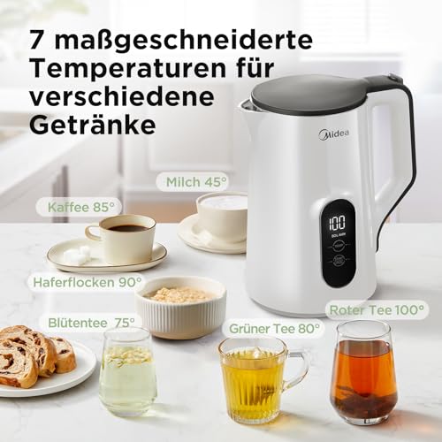 Midea Wasserkocher 1,5 Liter mit Temperatureinstellung und Sicherheitsfunktionen