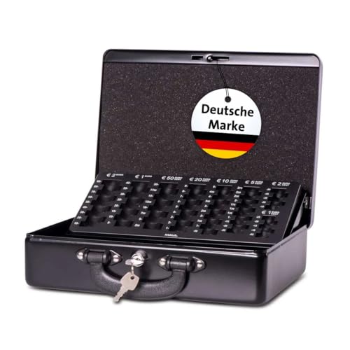 MAUL Geldkassette mit Zähleinsatz aus Stahl | abschließbar | herausnehmbarer Einsatz | tragbare Kasse mit 2 Schlüsseln | geeignet als Spardose, kleiner Safe, Tresor, Trinkgeldkasse | Schwarz
