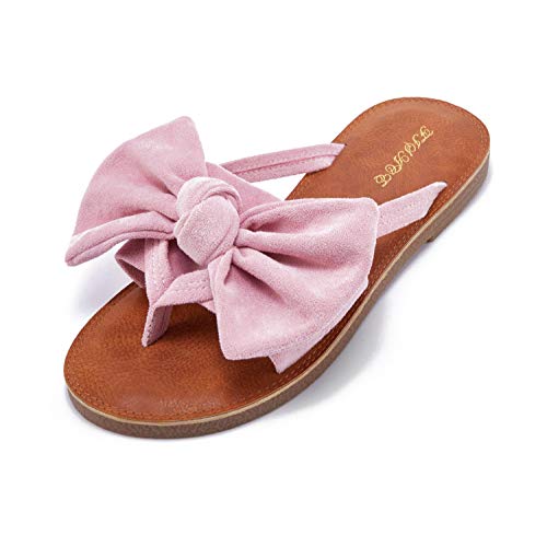Image of FISACE Womens Bow Flat Sandals Flip Flops Slide Sandals Summer Beach Shoes