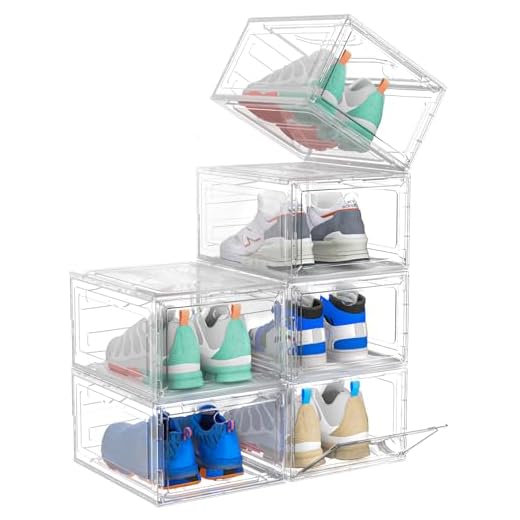 ARSTPEOE Cajas para Zapatos, Paquete de 6, Rganizador de Zapatos, Caja Zapatos Transparente Apilable, Cajas Almacenaje Zapatos de Plástico Plegable, Expositor para Zapatillas y Sneakers (Blanco)