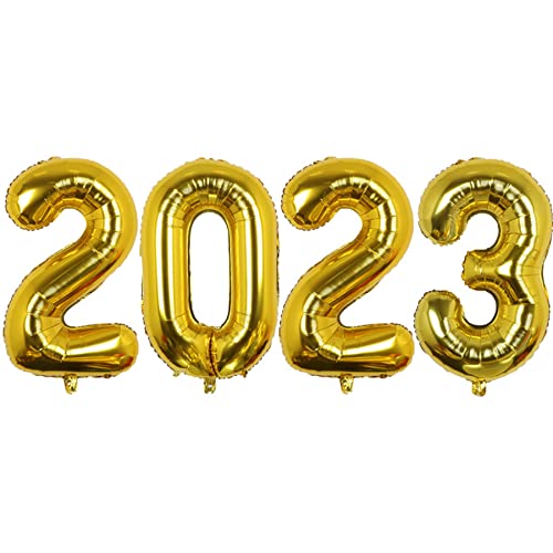 Cymeosh Decoration Nouvel An 2023, Réveillon Déco 2023 Ballons Chiffre 2023 Doré, Gonflable Ballon Alu Hélium Géant Ballon Numéro 2023 pour Décoration de Fête du Nouvel An Cover