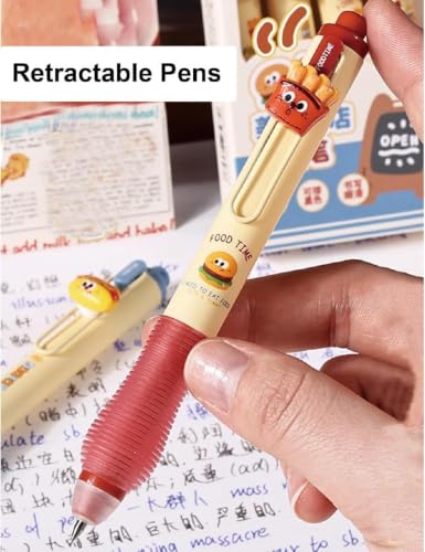 Image of Cute Burger Theme Ball Pens Set of 4, 0.5mm Blue Ink Erasable Smooth Writing Pens with Soft Grip Kawaii Cartoon Gel Pens for Kids,school,office,college,journaling,birthday Return Gifts
