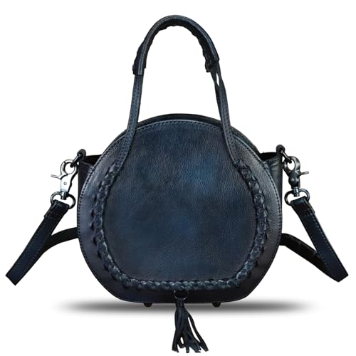 Image of Genuine Leather Handbag for Women Crossbody Bag Small Purses Round Satchel Handmade Shoulder Bag Circle Pouch