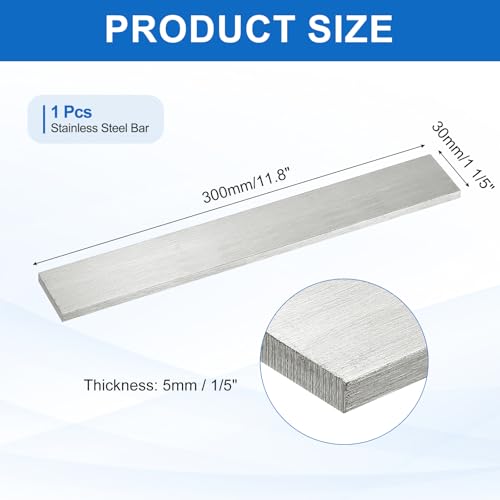 QUARKZMAN 316L Edelstahl Flachstahl 300mm Länge 30mm Breite 5mm Dicke Metallstreifen Gebürstete Oberfläche Für DIY Küche Handwerk Maschinenbau Chemische Industrie 1Stück