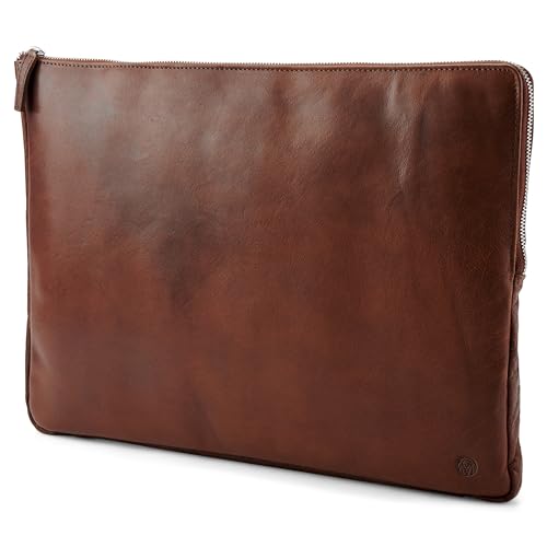 Étui ordinateur portable Lucleon Montréal en cuir véritable brun havane élégant