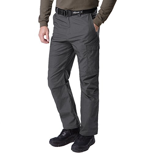 FREE SOLDIER pour Homme décontracté Quatre Saisons Multi Poches Cargo Pantalon randonnée Chasse Sports de Plein air Pantalon, Homme (Gris, L)