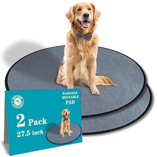 Image of Bunlitent Washable Pee Pads for Dog, 2 Pack, 27.5 Inch Round, Reusable Puppy Pads with Quick Dry, Anti-Slip for Dogs, Cats & Whelping