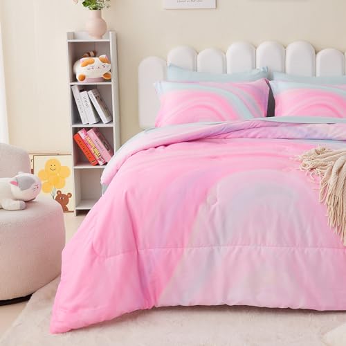 image for Wajade Girls Pink Comforter Set Bed in A Bag Full Size 7 Piece 3D Colo