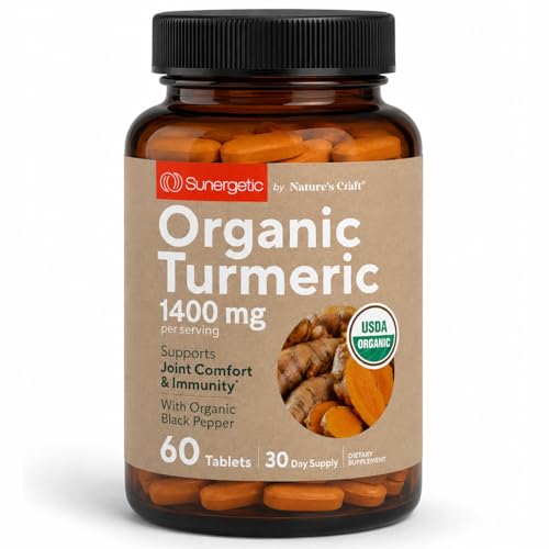 USDA Certified Organic Turmeric Supplement Includes Organic Turmeric & Organic Black Pepper 1 400mg of Turmeric per Serving - 60 Count (Pack of 1)