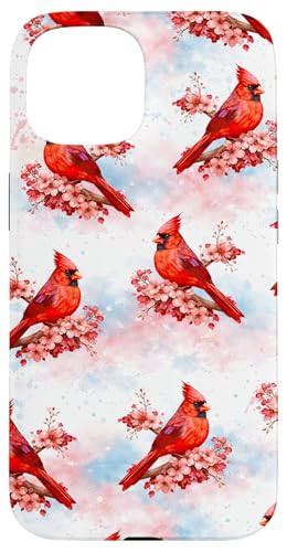 ���ʉ� ���b�h �J�[�f�B�i�� �t���[���� �o�[�h�E�H�b�`���O �X�}�z�P�[�X iPhone 15 �p