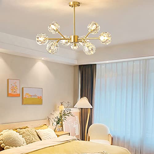 Zhi Ben Lustres, Lustre Moderne en Cristal à 9 lumières avec Ampoules G9*9, Finition Laiton irrégulière, Abat-Jour sphérique Unique, plafonnier for Salle à Manger avec îlot, 9 têtes dorées – vue 3