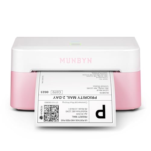 Image of MUNBYN Bluetooth Thermal Label Printer RW403B, Wireless 4x6 Shipping Label Printer for Small Business, Compatible with Android, iPhone, Windows, Mac, Chromebook, Print Width 1.57 inch-4.25 inch (Pink)