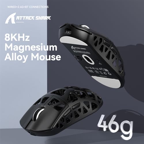 ATTACK SHARK R3 Magnesium Alloy Mouse, Wireless 8K Mouse, 46g SUPERLIGHT Mouse, PixArt PAW3395 Gaming Sensor, BT/2.4G/Wired Gaming Mouse, Adjustable DPI 26000, Office Mice for Win11/Xbox/PS/Mac -Black – Image 3
