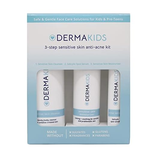 Dermakids 3-Step Anti-Acne Kit - Safe & Gentle Face Care Solutions for Kids & Pre-Teens - Tree Bark Facial Cleanser, Salicylic Acid Serum, Moisturizer - Skincare & Cleansing Products for Boys & Girls