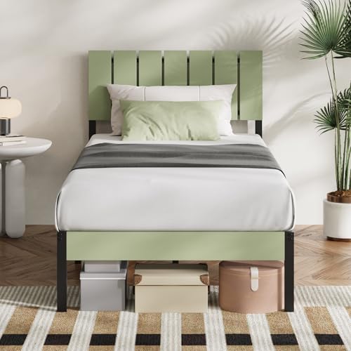 Novilla Twin Bed Frame with Modern Wooden Slatted Headboard, Easy Assembly, Heavy Duty Metal Platform, Noise-Free, Under-Bed Storage, No Box Spring Needed by Novilla - Used condition - US$57.26