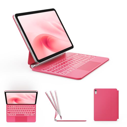 Image of GreenLaw Floating iPad 10th Generation Case with Keyboard, Magnetic Stand, Stain-Resistant Case, 7 Color Backlit, Smart Touchpad Keyboard Case for iPad 10th Gen. 2022, Viva Magenta