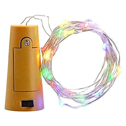 Image of Zilloquil 20 LED Wine Bottle Cork Copper Wire String Lights, 2M Battery Operated Perfect for Home Decoration, Party, Living Room, Bedroom, Dining Room, Decor Light (Multi, Pack of 10)