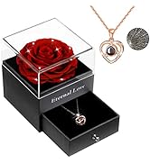 Rosa Stabilizzata Eterna Rosa Reale Conservata con Collana Love You Regalo in 100 Lingue, Rosa Re...