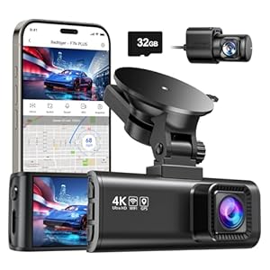 REDTIGER Cámara de tablero frontal trasera, cámara de tablero Full HD 4K/2.5K para automóviles, incluida tarjeta de 32 GB, GPS Wi-Fi integrado, pantalla IPS de 3.16 pulgadas, visión nocturna, ángulo