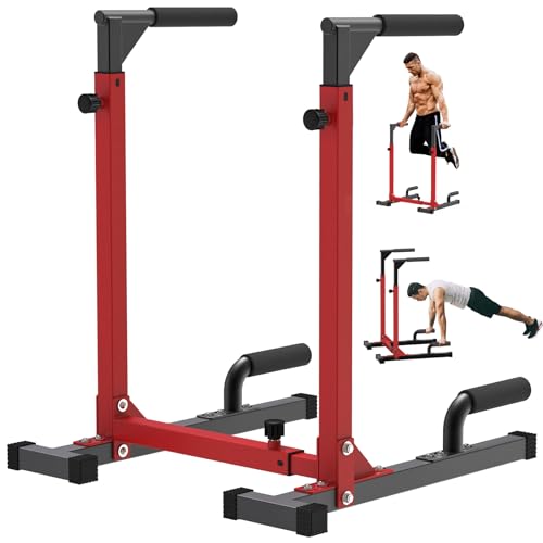 SELEWARE Heavy Duty Dip Bar, Adjustable Width & Height Dip Station Home Gym Fitness Equipment...