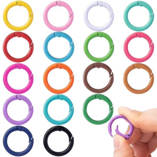 HINZIC 34Pcs 25mm Round Spring O Rings, Colorful Metal Carabiner Snap Buckle Clip Trigger DIY Accessories for Purse Keyrings Keychain Handbag Lanyard