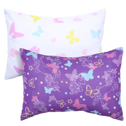 Image of UOMNY Toddler Pillowcases for Girls 13X18 12x16 14x19 Butterfly Baby Pillow Case 2 Pack Small Pillow Covers for Travel Pillow Purple White
