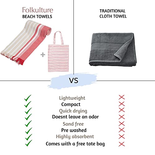Folkulture Beach Towel With Beach Bag 40 X 72 Inches, Beach Blanket For Summer, Turkish Bath Towels With Tassels, 100% Cotton, Quick Dry Sand Free Lightweight Large Oversized Travel Towels, Pink #TOP6