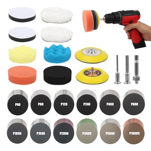 133枚 75mm 耐水ペーパー ウェット＆ドライ対応 サンドペーパー 12種類の粒度(60-10000番) フック＆ループ付き ヘッドライト磨き用 電動ポリッシャー/ドリル兼用 車体・木材・金属・ガラス・レジン対応 艶出し 水垢取り 塗装仕上げ 鏡面仕上げ用