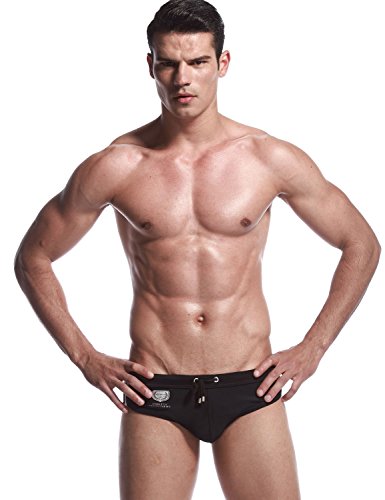 SEOBEAN Mens Low Rise Sexy Swimwear Boxer Brief Trunks 2229 Black2