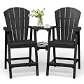 SUUNYN Tall Adirondack Chairs Set of 2, HDPE High Adirondack Chairs with Double Removable Trays, All Weather Outdoor Barstools for Patio, Balcony, Backyard, Deck and Garden, Black