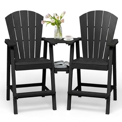 SUUNYN Tall Adirondack Chairs Set of 2, HDPE High Adirondack Chairs with Double Removable Trays, All Weather Outdoor Barstools for Patio, Balcony, Backyard, Deck and Garden, Black