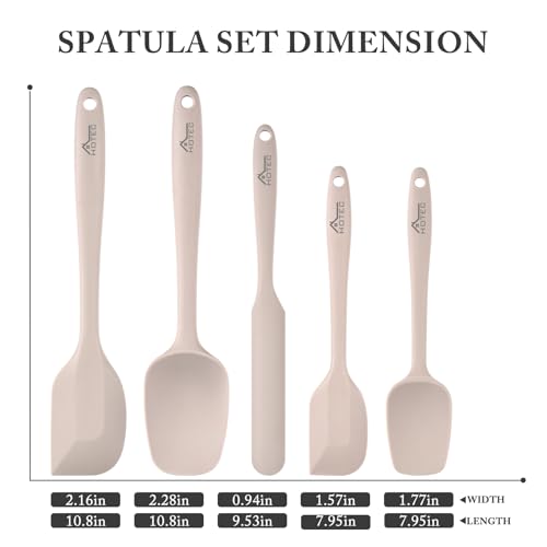 Image of HOTEC 600℉ Heat Resistant BPA-Free Silicone Rubber Spatula Set,Kitchen Cooking Spatulas, Baking, Mixing for Non Stick Cookware, Dishwasher Safe, Set of 5, Khaki
