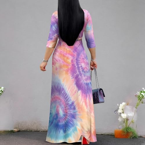 Image of PinkPatty Women's Print Maxi Dresses 3 /4 Sleeve Flowy Long Dress V Neck Wrap Tie Waist Sundress