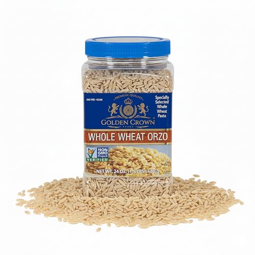 Golden Whole Wheat Orzo Pasta - Non GMO & Vegan - All Natural Rice-shaped Pasta in Bronze Cut - Made with 100% Durum Wheat - Perfect for Cold Salad, Baked Dishes, Soups & Casseroles - 32oz (2 lb)