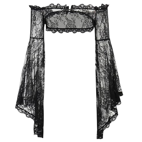 Yihuimin dam mesh bolero öppen front cardigan topp gotisk kofta lolita spets crop top magfri toppar, Svart E, M