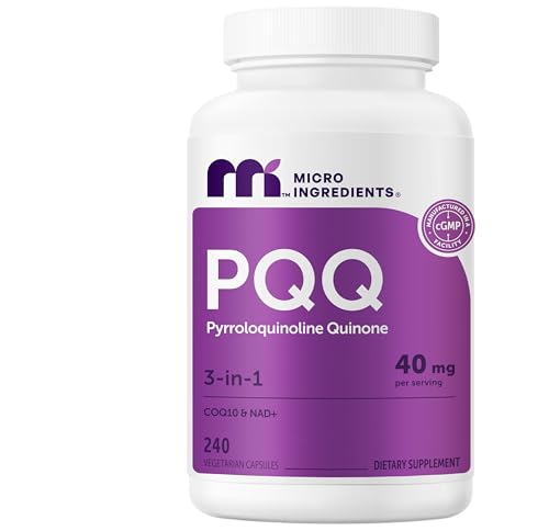 Micro Ingredients PQQ 40 mg Per Serving 240 Vegetarian Capsules | 3-in-1 Pyrroloquinoline Quinone with CoQ10 & NAD+ | Non-GMO Gluten Free