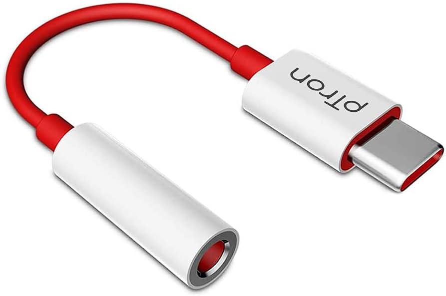 PTron Solero C1 USB Type C to 3.5mm Jack Headphones Audio Connector, Compatible with Audio Adapter Accessory Mode USB Type C Port Devices Xiaomi, OnePlus Nord /8T/8/7T/7/7 Pro/1+6/1+6T (White & Red)
