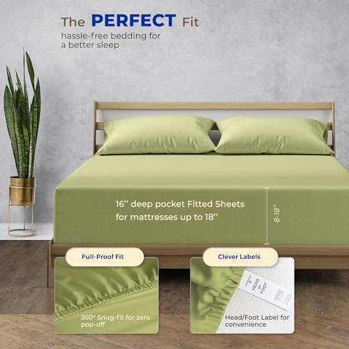 Thread Spread King Size Fitted Sheet Only - 100% Egyptian Cotton 600 Series Bliss Collection Deep Pocket King Fitted Sheet (Sage Green), Cotton Fitted Sheet King Size, Soft Cooling Bottom Sheet by THREAD SPREAD - Used condition - Image 4