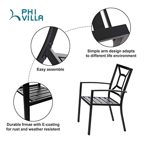 Phi Villa 6 Pcs Metal Outdoor Dining Chairs With Armrest, Set Of 6 Portable Wrought Iron Patio Dining Chairs, Stackable Indoor/Outdoor Black Chairs For Garden Backyard, Supports 300 Lbs #TOP4