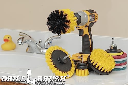 Drillbrush Rotary Brush Kit - Drill Brush Scrub Pads - Shower Scrubbing Brushes For Cordless Drill - Tile Cleaner Drill Attachment Commercial Scouring Pad Cleaning Kit - All Purpose Bathroom Scrubbers #TOP6