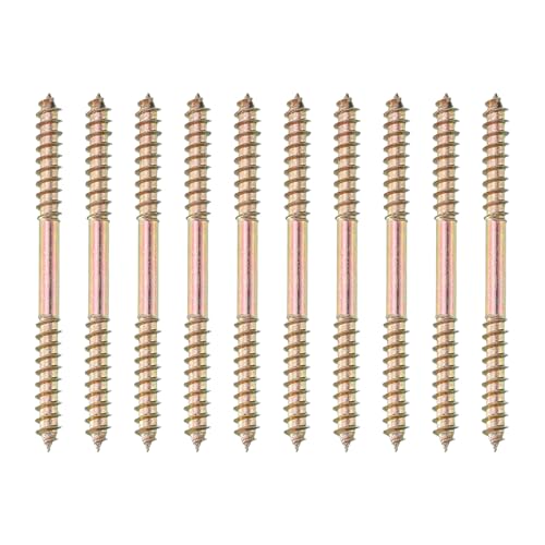 sourcing map 10 Pcs Double Ended Screws, M5 x 65 mm Carbon Steel Hanger Bolts, Self-Tapping Wood Dowel Screws for Wood Joint Furniture, Color Zinc