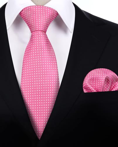 Image of HISDERN Polka Dot Ties for Men Classic Silk Ties and Pocket Square Formal Business Necktie Handkerchief Wedding Party