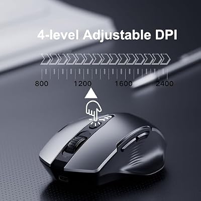 Uineer Wireless Mouse,[Upgraded] Rechargeable 2.4GHz (Battery Level Visible) Ergonomic Computer Mouse,4 Levels DPI, Wireless Mice for Laptop PC Computer(Grey)
