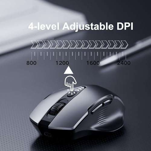 Image of Uineer Wireless Mouse,[Upgraded] Rechargeable 2.4GHz (Battery Level Visible) Ergonomic Computer Mouse,4 Levels DPI, Wireless Mice for Laptop PC Computer(Grey)