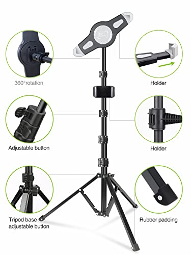 elitehood iPad Tripod Stand, Aluminum Alloy iPad Stand, 360 Rotation Adjustable Height iPad Stand Holder for Floor, Universal Compatible with All 7.9-11 Inch Tablet