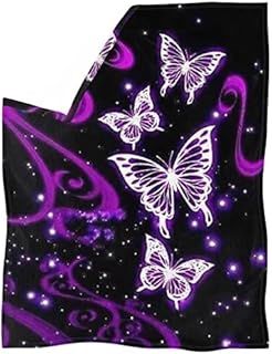 chaqlin Purple Butterflies Throw Blanket for Kids Ladies Girls,Butterflies Bed Couch for Women Sofa Blankets,Lightweight Travelling Camping Throw Bedding Couch,Size Large