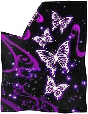 chaqlin Purple Butterflies Throw Blanket for Kids Ladies Girls,Butterflies Bed Couch for Women Sofa Blankets,Lightweight Travelling Camping Throw Bedding Couch,Size Large