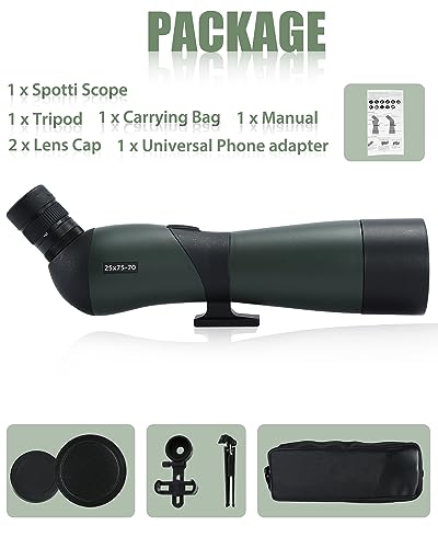 25-75×70 Spektiv, Jagd Spektiv für das Schießen Ziele, Teleskope-Wasserdichtes Zielfernrohr mit BAK4 Prisma Stativ Telefon Adapter Tragetasche, für Zielschießen Vogelbeobachtung Jagd Wildtiere